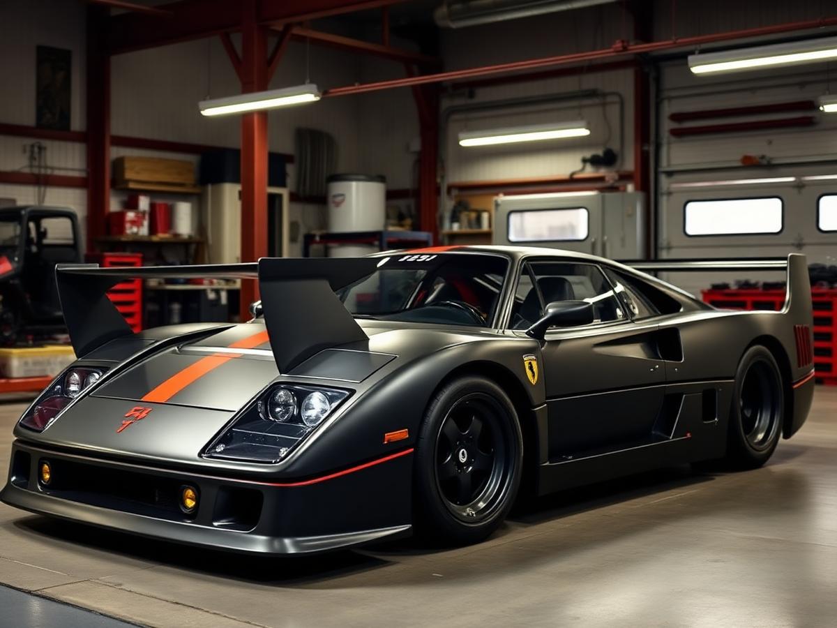 Matte black F40 replica side profile