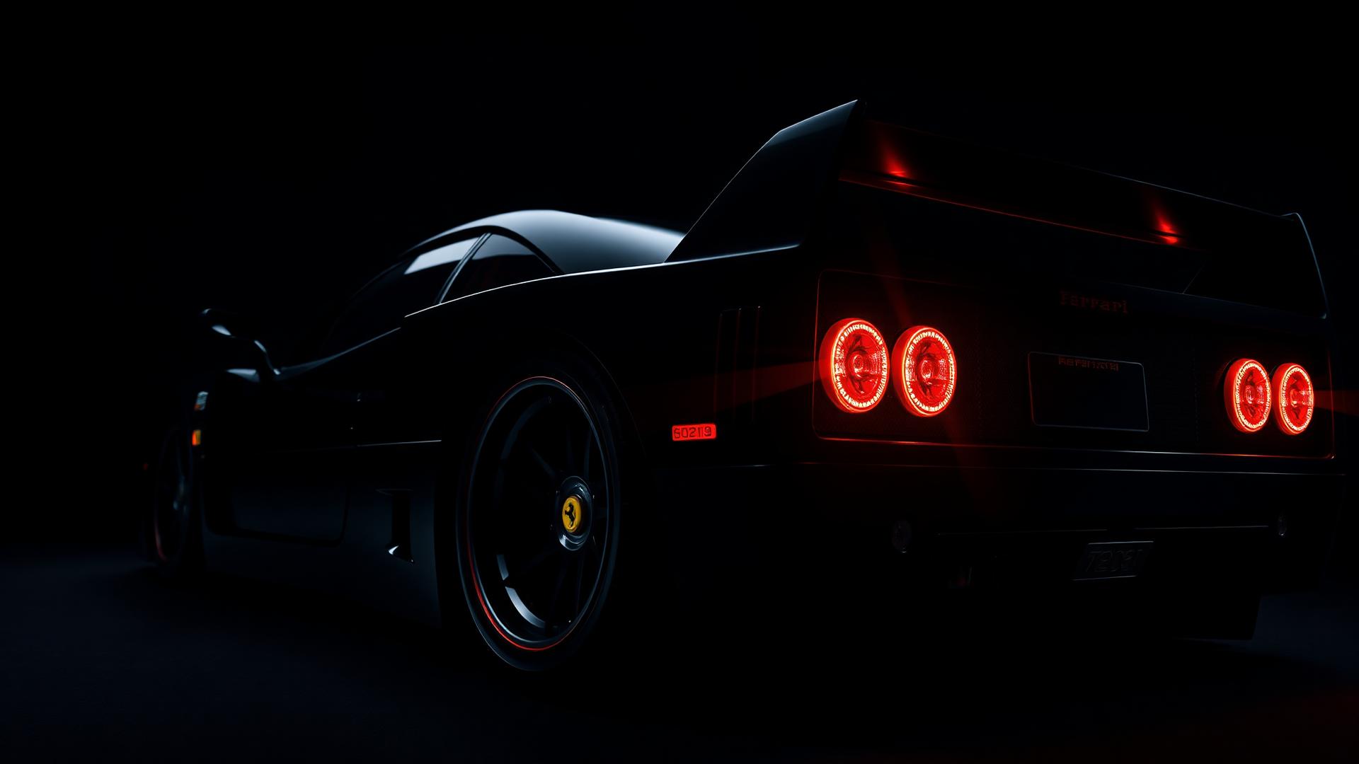 Dark F40-inspired supercar silhouette by Lunico Cars
